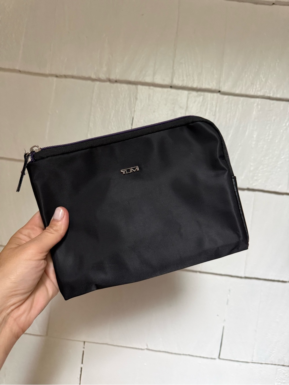 Tumi Black Nylon Toiletry Pouch with Silver Logo